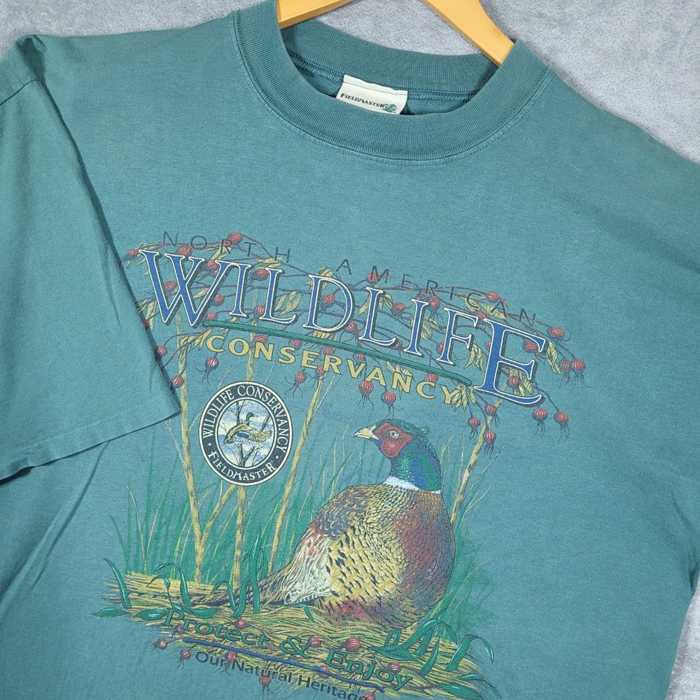 Vintage Wildlife Conservancy Shirt Men's XL Green Distressed Thrashed Nature 90s